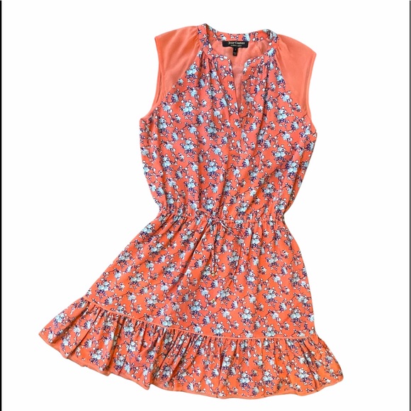 $5 FLASH! Juicy Couture Floral Dress with Ruffle and Waist Tie, Melon Silk, S - Picture 1 of 7